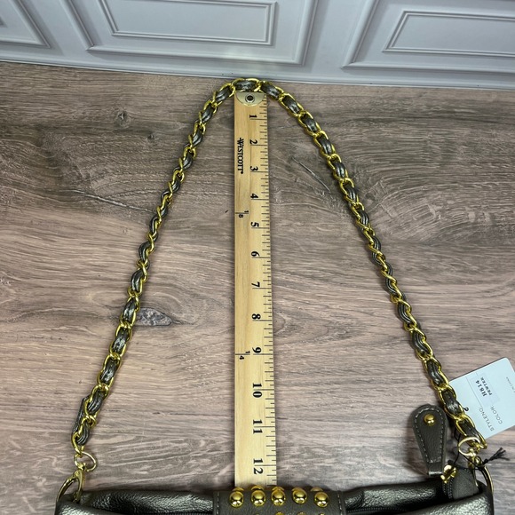 Hananel Shoulder Bag Women Pewter Metallic Studded Bow Chain Strap - Picture 15 of 16